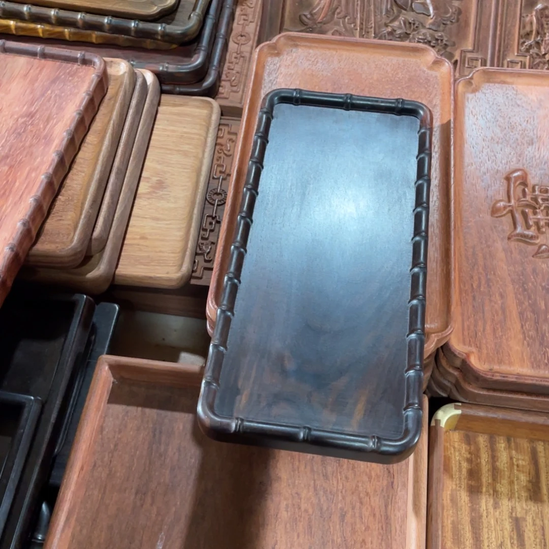 @***尘大红酸枝的竹节盘和红花梨木的素盘