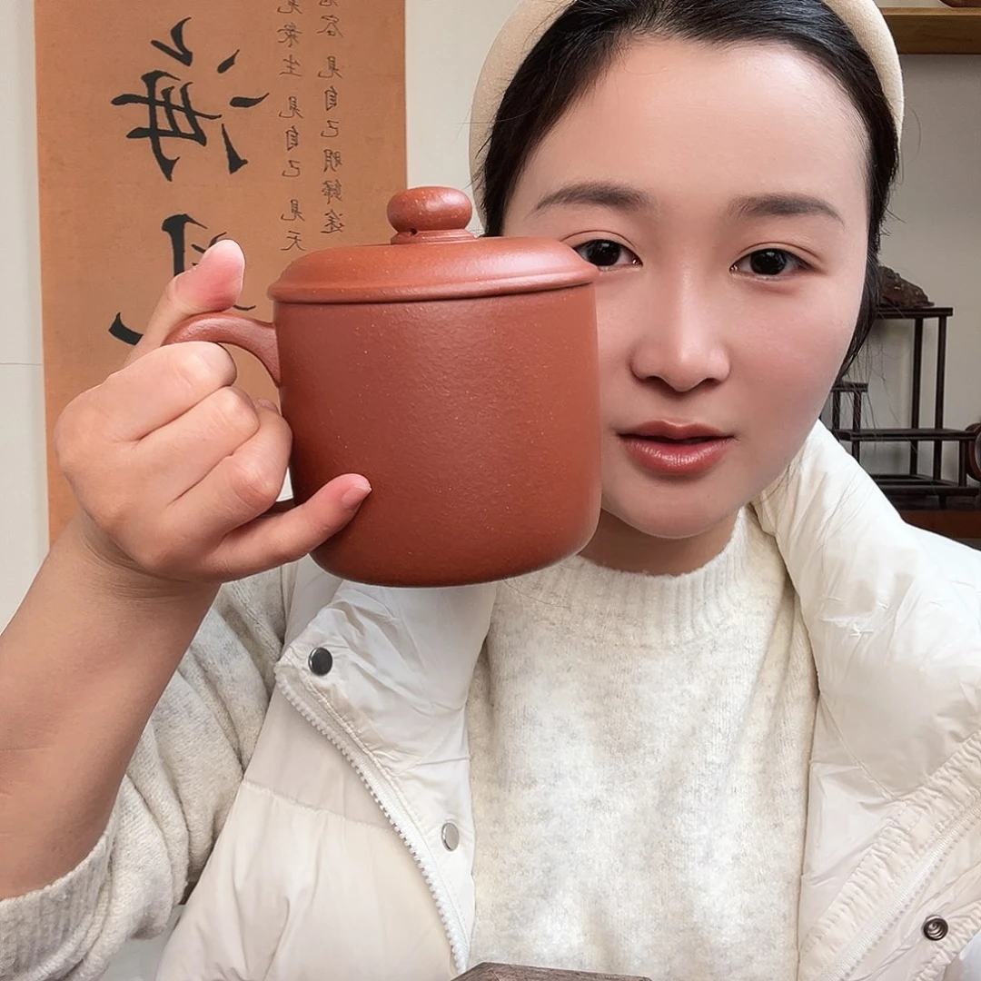 茶杯紫砂?*木微瑕紫砂盖杯红降坡墩墩杯