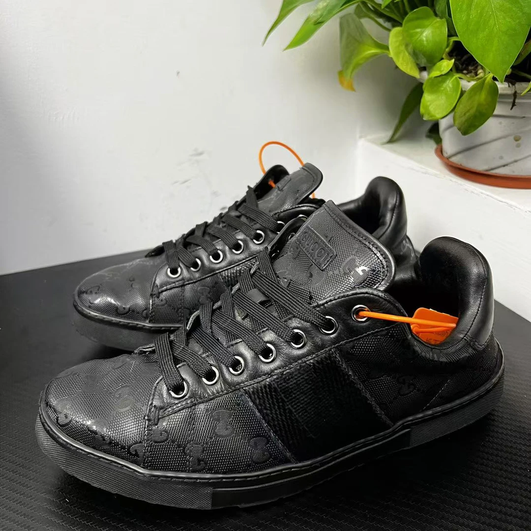 95新 GUCCI/古驰 40.5欧码暗纹老花黑色板鞋无配件成色自定jdf62