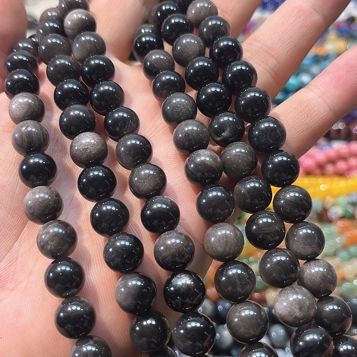 玛瑙/玉髓合金珠宝半成品高品银曜一条10mm