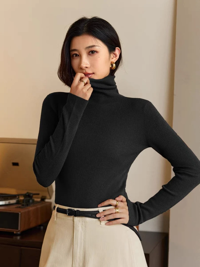 JC8602-修身自由领内搭打底衫百搭100%美丽奴羊毛无缝夏秋打底衫