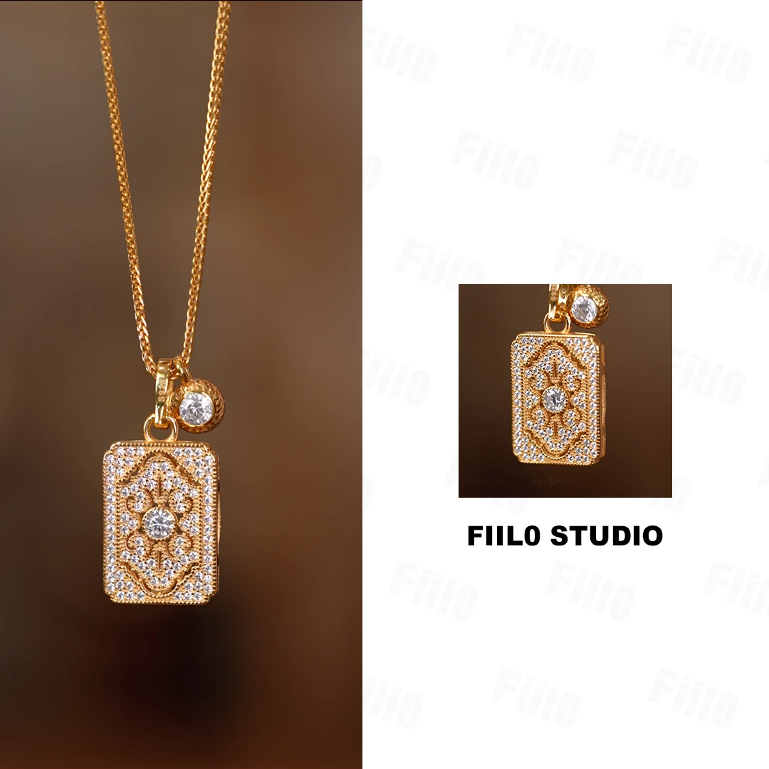 925银合成锆石银制品 【Fiilo菲洛】无事牌925银镀K金镶嵌首饰/58