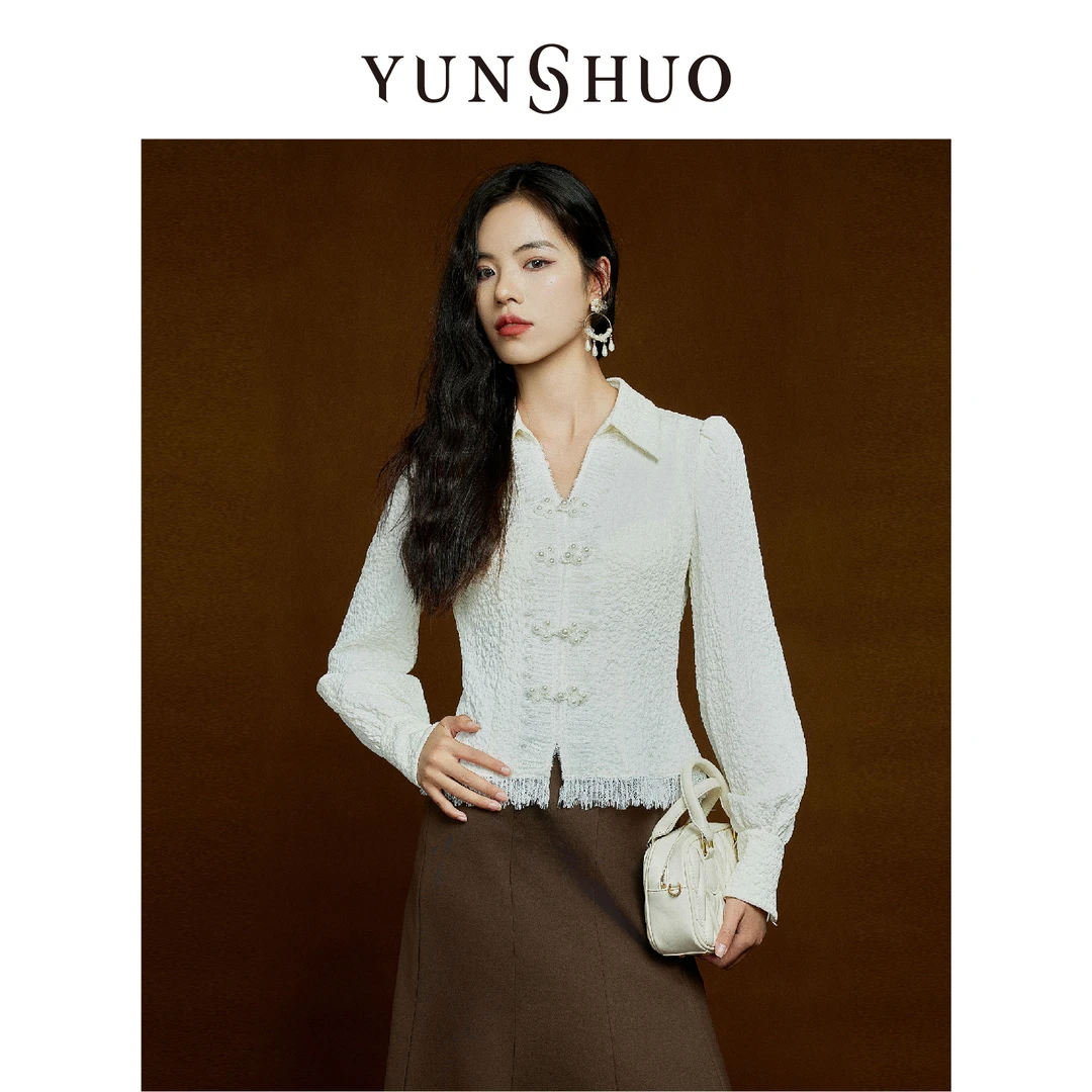 YUNSHUO允硕2024秋季新品时尚气质新中式百搭显瘦套头衫349575