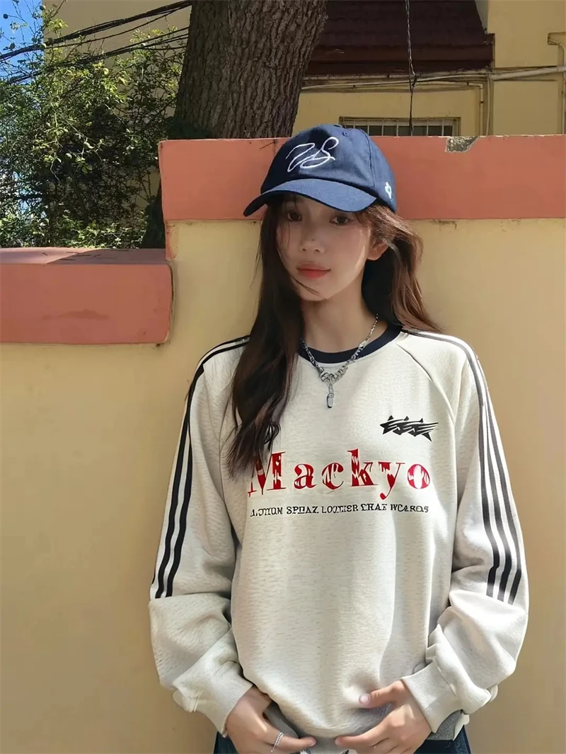 拼接织带美式复古加厚华棉银狐绒卫衣男女秋冬宽松慵懒风外套