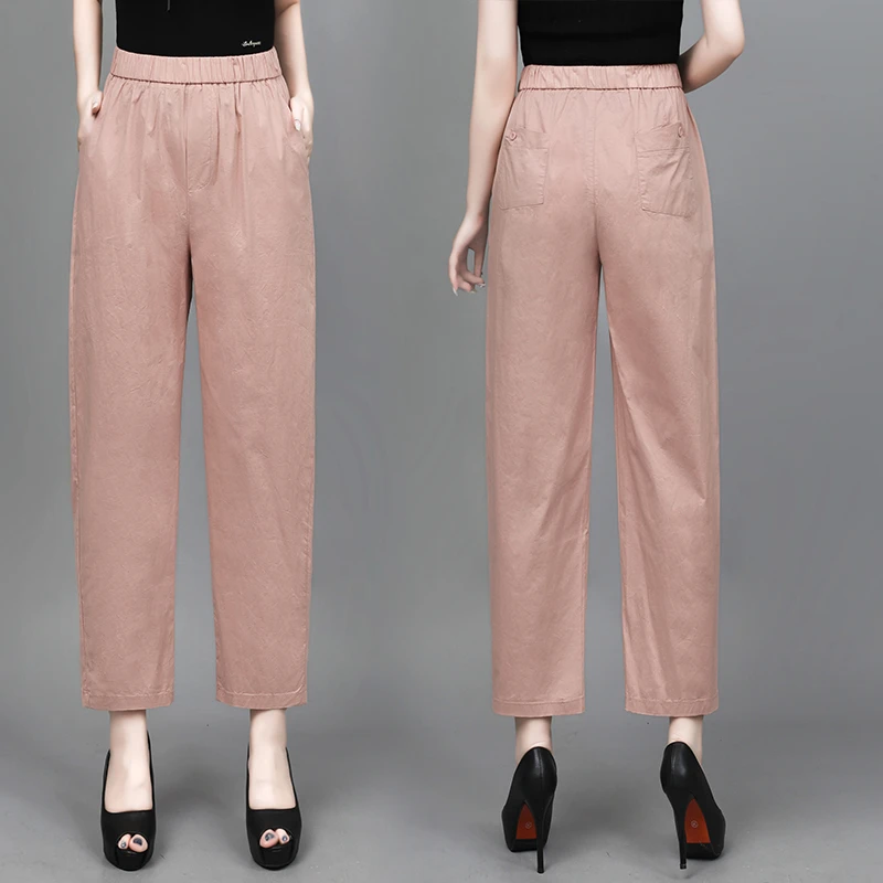 粉色哈伦裤女2025夏季薄款休闲新款女裤大码老爹裤九分萝卜小脚裤