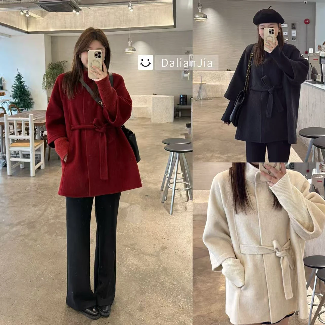 晶咕佳佳【雪落无声】气质款插肩袖中长款大衣时尚百搭羊毛宽松