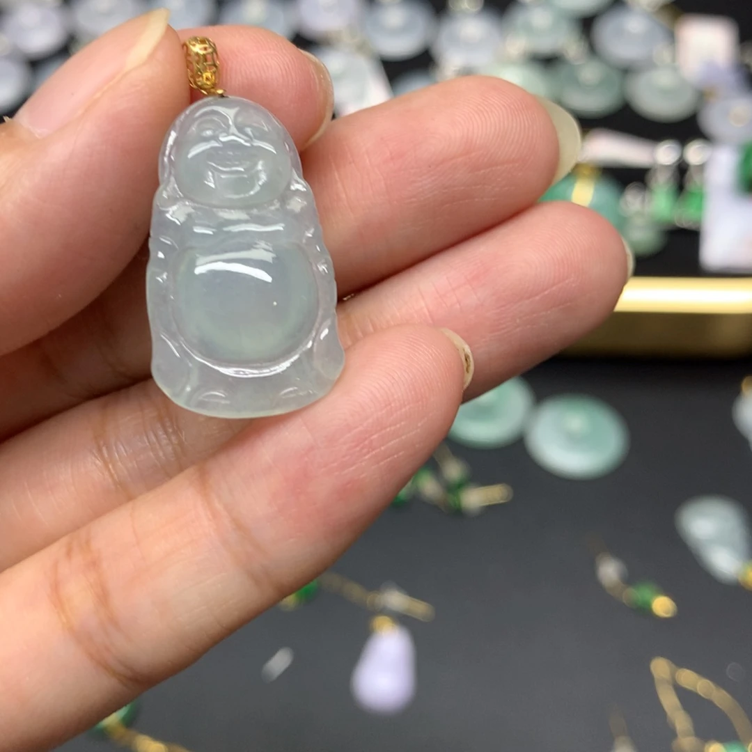 吊坠(不含链)18K金镶嵌翡翠有纹裂