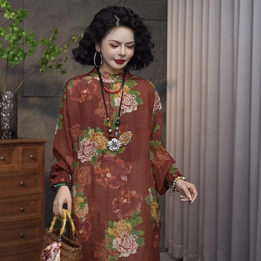 【乔一推荐】2025春季新款新中式民族风百搭100%苎麻女连衣裙25710