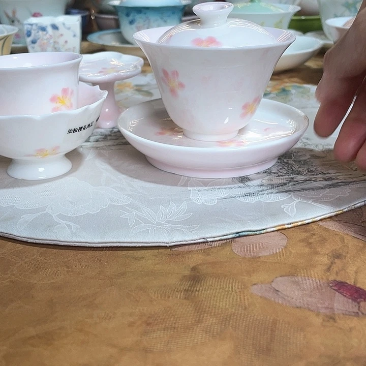 【闪购商品】瓷片M****u染粉樱花盖碗➕壶承➕2杯➕盖置