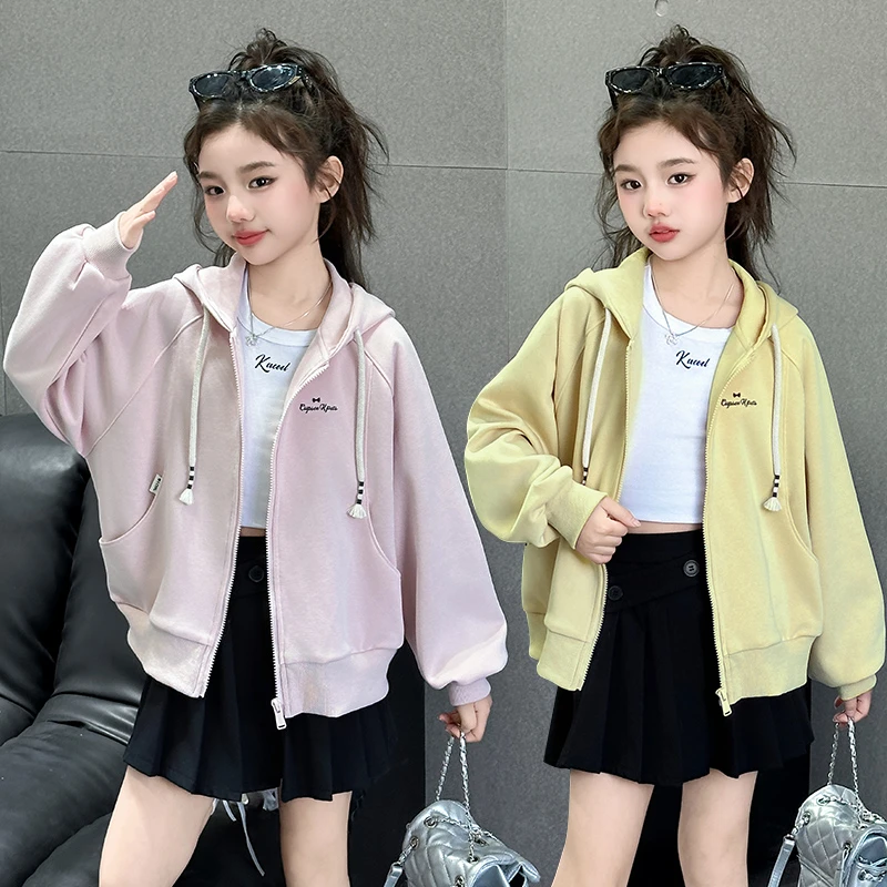 女童春秋款外套2025新款6-12岁15岁中大童洋气韩版休闲开衫卫衣