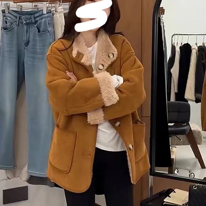 两面穿 羊羔毛外套女加厚保暖皮毛一体毛绒时尚百搭宽松上衣 6102
