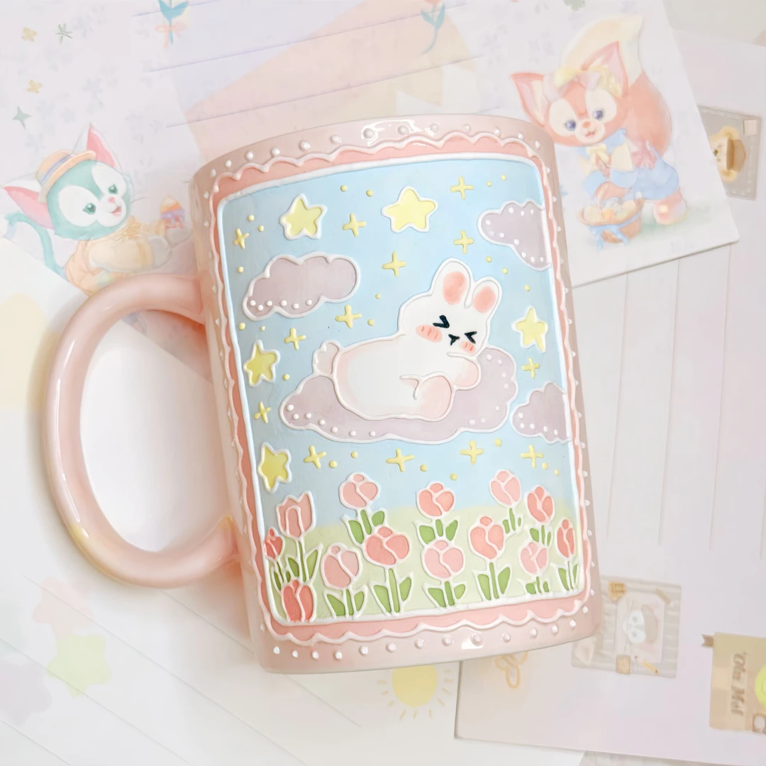 流动莫奈釉立体可爱少女童话风手作喝水杯创意陶瓷杯超萌网红茶杯