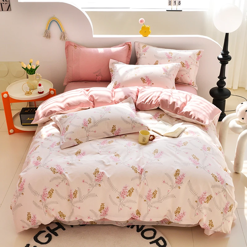 四季款100%全棉印花四件套纯棉小清新花卉款四件套纯棉床单被罩