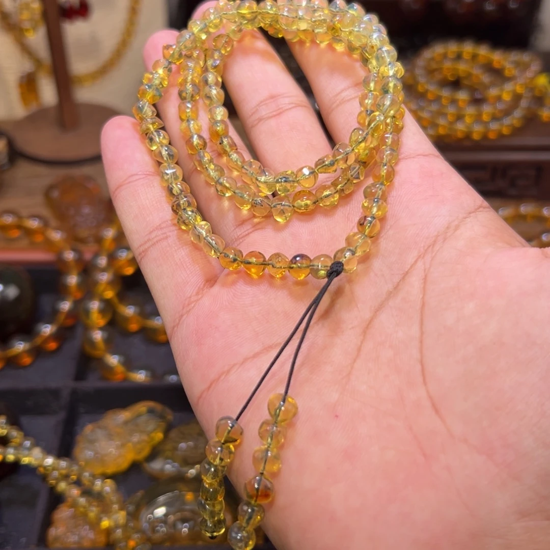 琥珀未镶嵌颈饰金蓝珀随形108