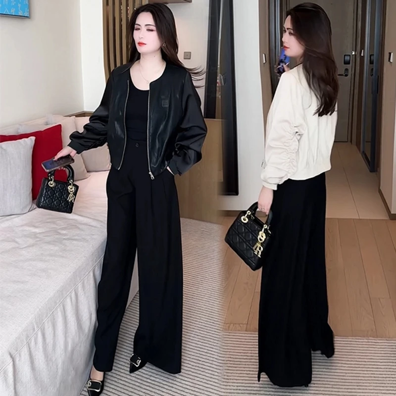 春秋新款洋气减龄显瘦休闲气质小个子穿搭皮衣短外套长袖网红高腰