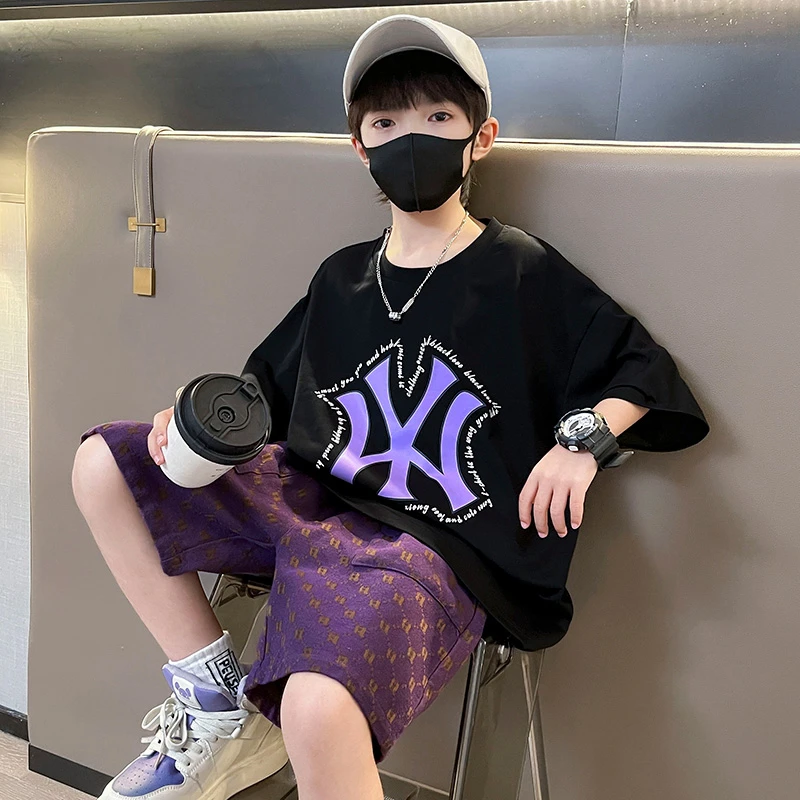 男童夏装短袖套装大码8-15岁潮儿童夏季半袖洋气男孩中大童休闲薄