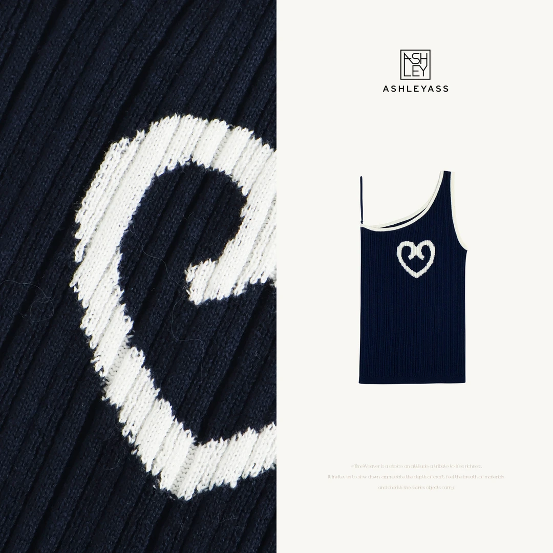 ashleyass“兰芯”桃刺绣斜肩感设计通勤针织背心LSS250288C