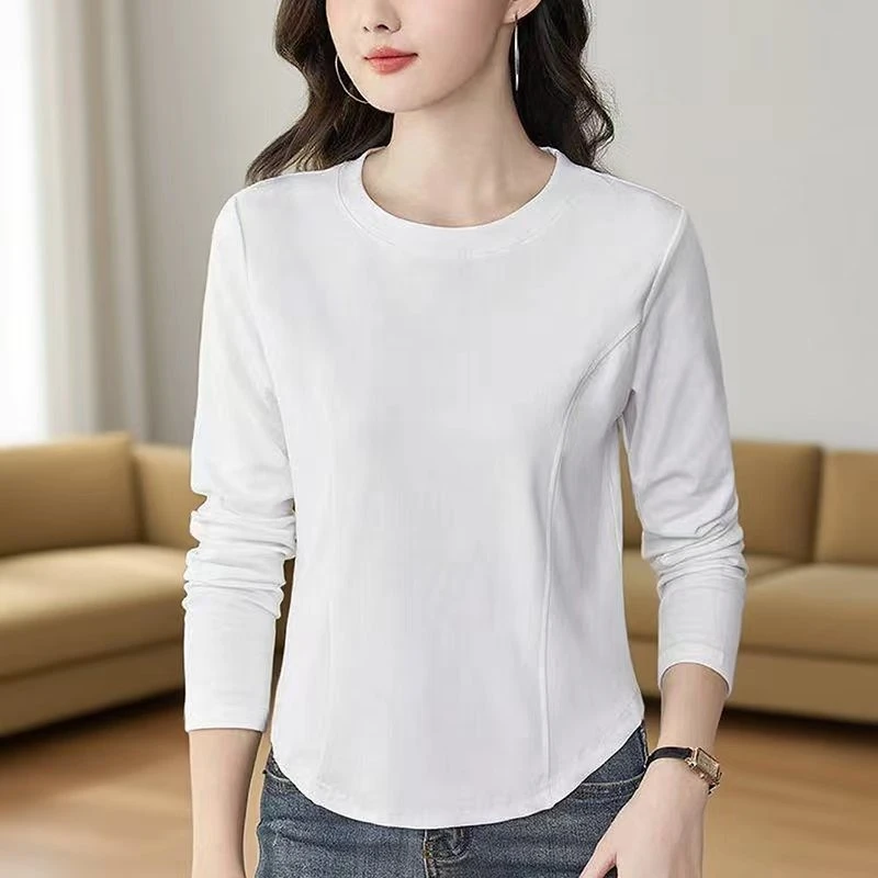 白色长袖t恤女2025百搭新款爆款纯棉内搭绝美巨好看上衣打底衫