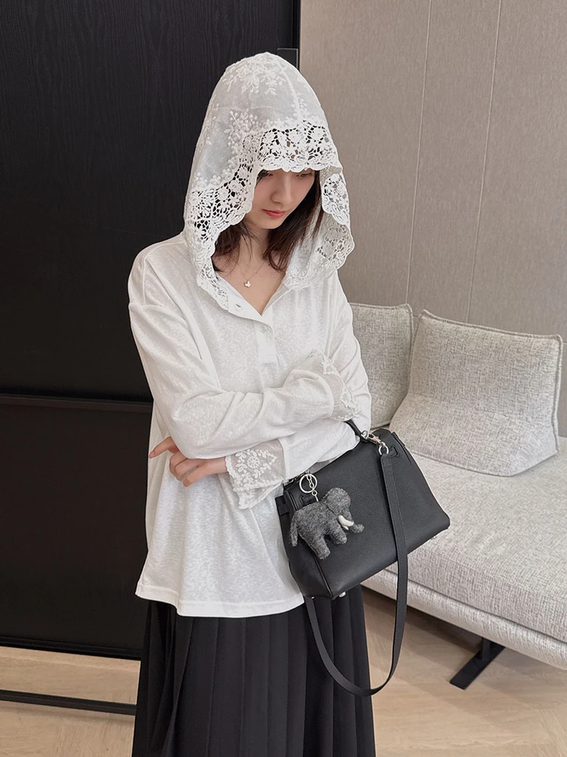 慵懒随性 浪漫设计感蕾丝钩花连帽长袖防晒衣