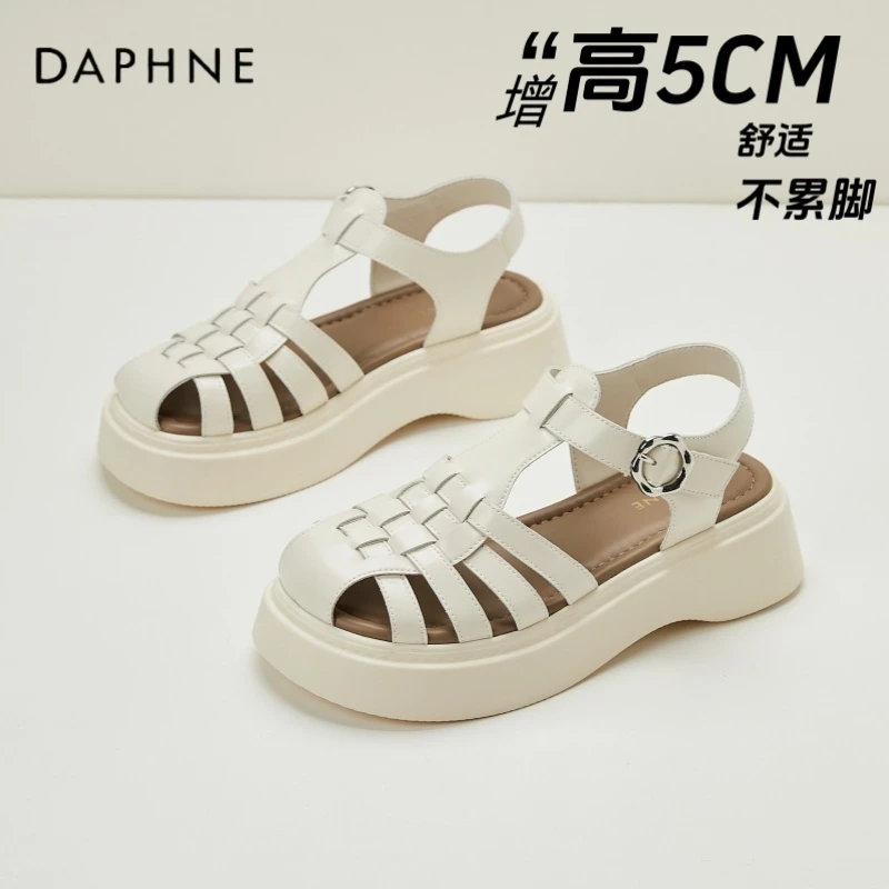 达芙妮镂空罗马包头凉鞋2025新款夏季学生厚底英伦休闲配裙子女鞋