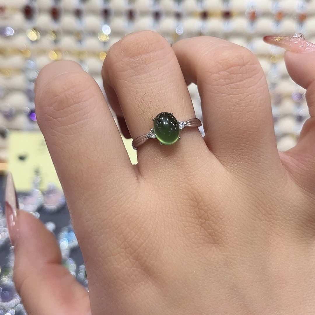 蛇纹石玉银S925镶嵌戒指