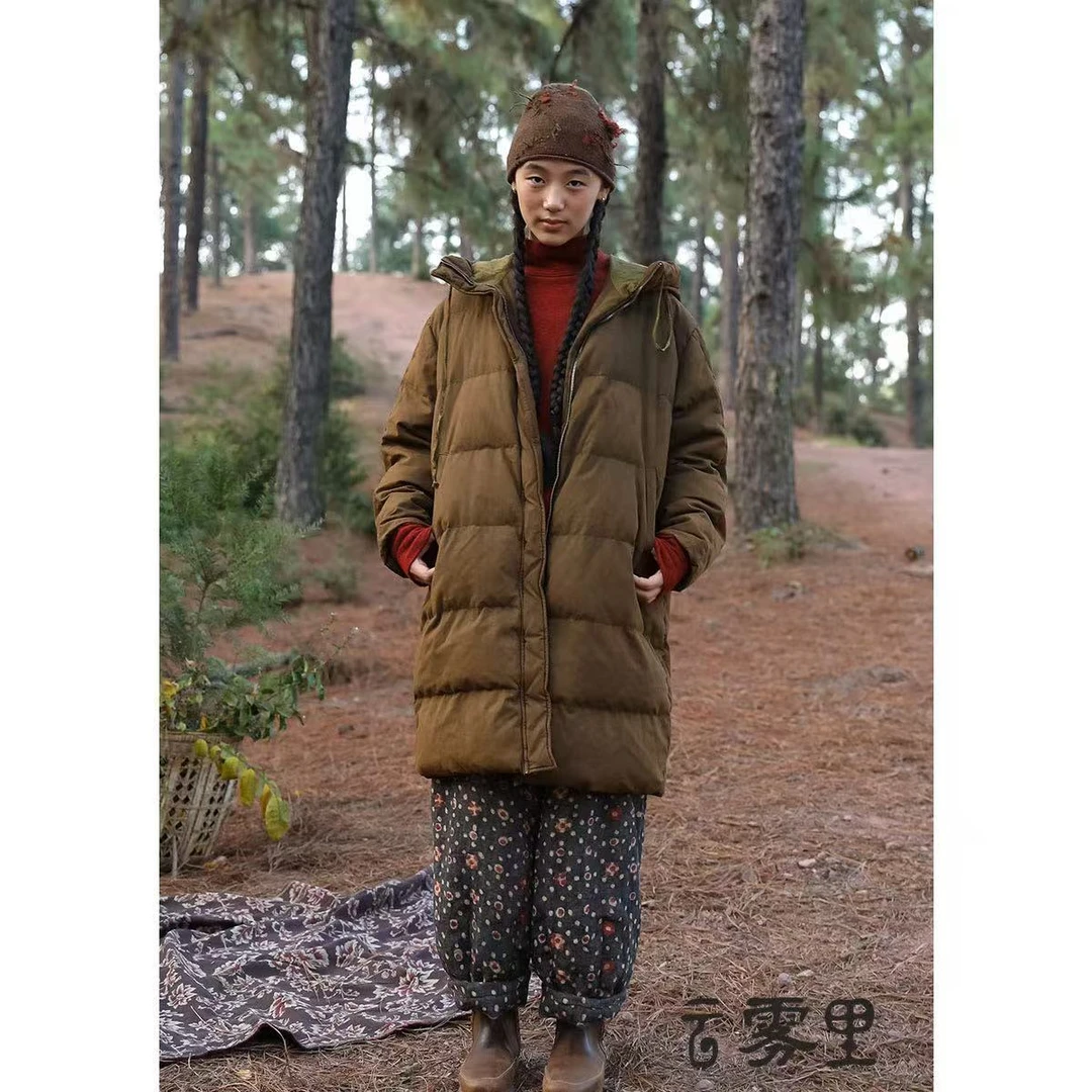 云雾里 原创设计复古文艺松弛感随性保暖舒适中长款棉服 3324