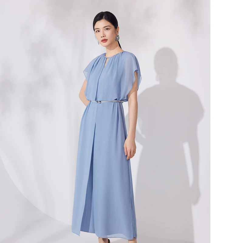 【晨晨精选】粉蓝衣橱夏新款浪漫优雅飘逸连体裤连肩盖袖阔腿裤女