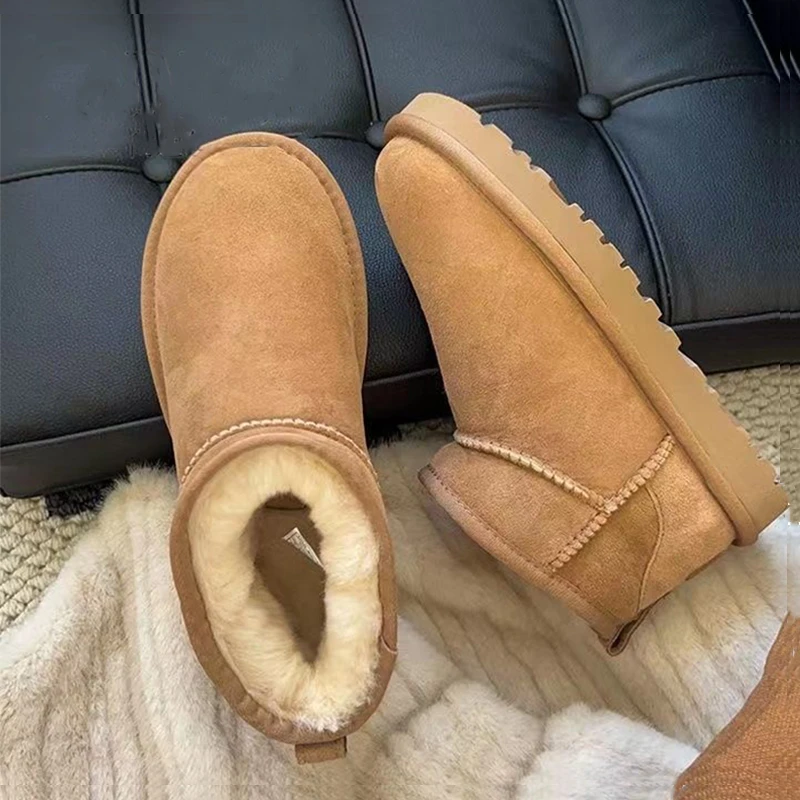 【薄底MINI】桑坡雪地靴女羊皮毛一体周冬雨经典款短筒时尚百搭棉鞋