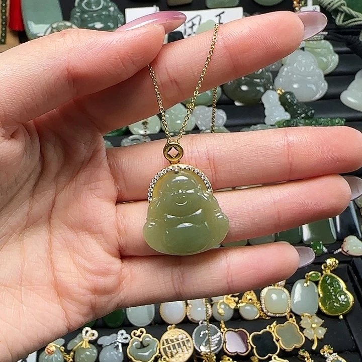 颈饰银S925镶嵌和田玉送链子送绳