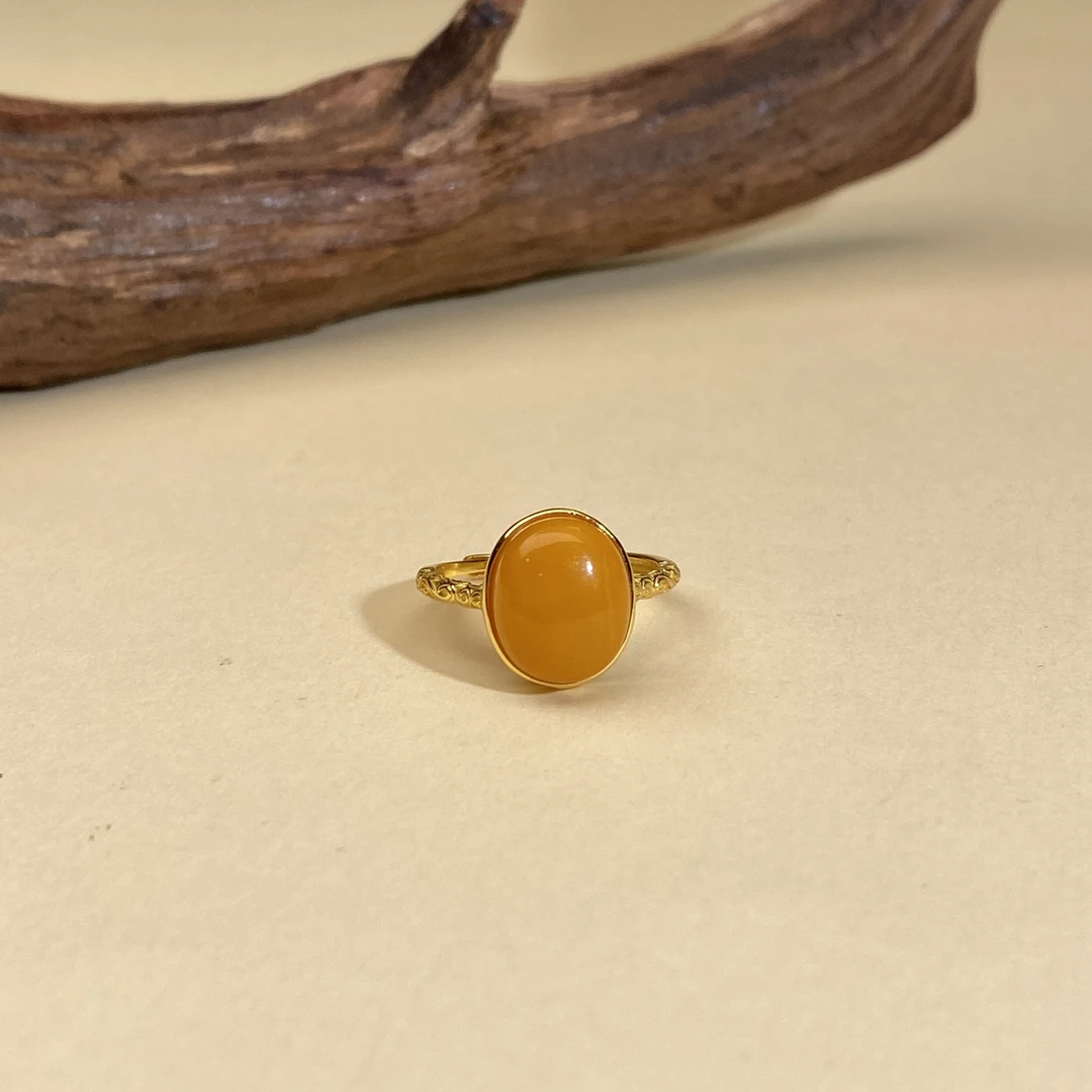 【小北好物】S925银蜜蜡戒指-17QH03X935【多样性发一件】约9*10mm