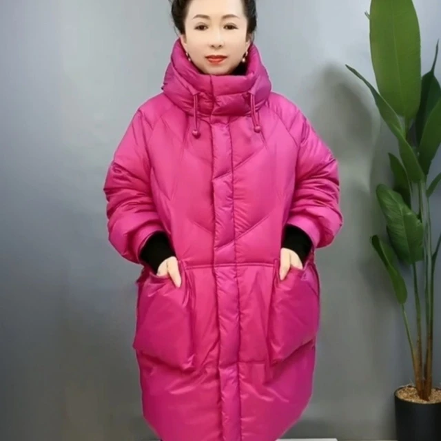 加码妈妈女式外衣加厚中长棉质外衣连帽棉质夹克中老年人100kg面