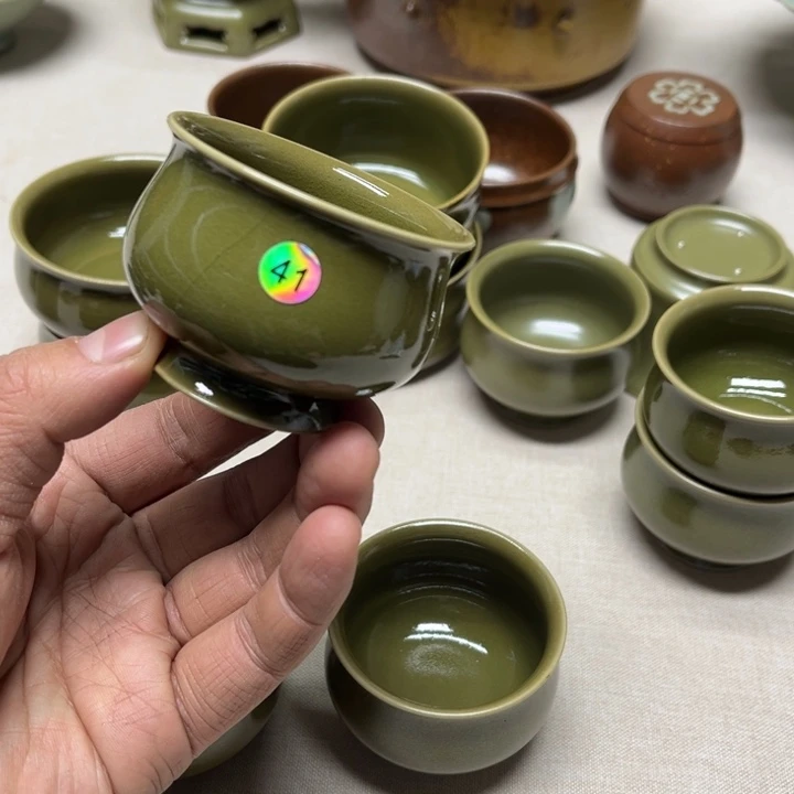 噜***啦摆件天蓝釉汝瓷玉兰杯