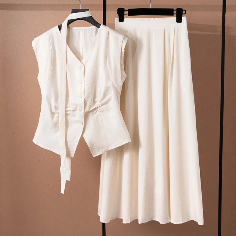 舒适轻奢洋气半身裙两件套女夏凉爽2025新款高腰舒适无袖上衣套装