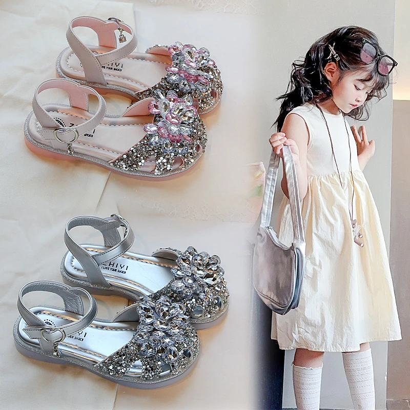 【腿哥专属】2025年夏季女童洋气舒适包头凉鞋软底水晶公主鞋 0116