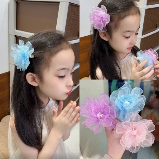 宝宝可爱大花朵发夹女童簪花头饰2025年新款小女孩发饰公主头绢纱