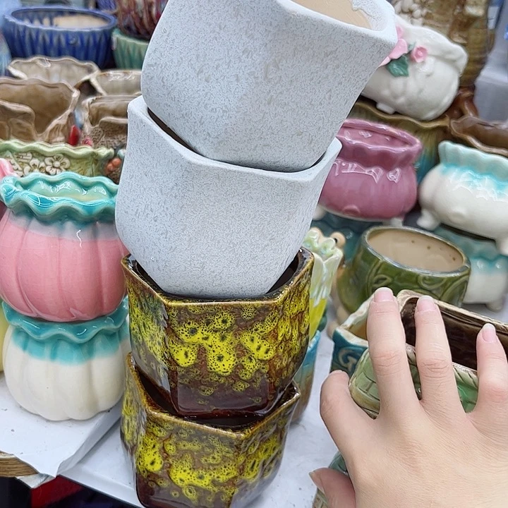 多肉绿植陶瓷花盆9.9包邮，有孔