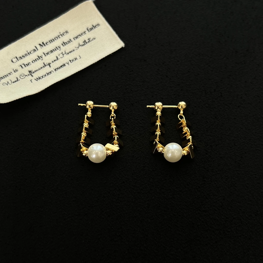 铜合金仿珍珠耳饰 【碎金小方块】耳环1442