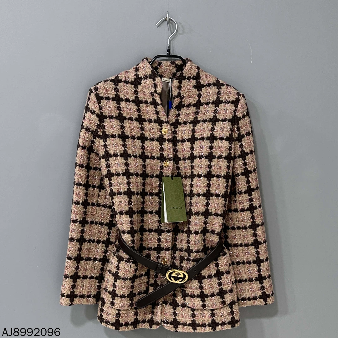 未使用 GUCCI/古驰 格子彩花编织腰带小香风外套/36码/92096