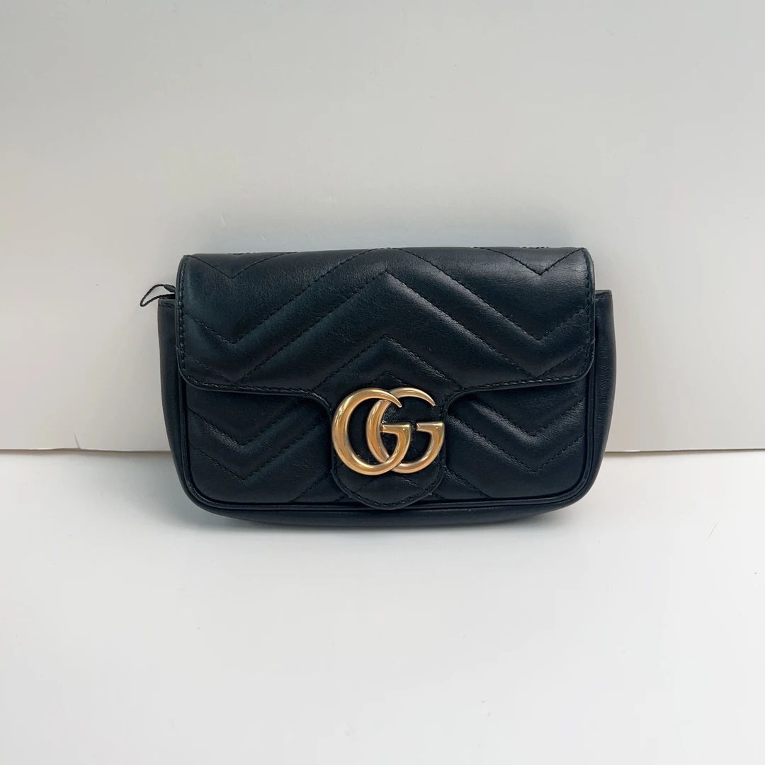 95新 GUCCI/古驰 古驰黑金马蒙mini斜挎包