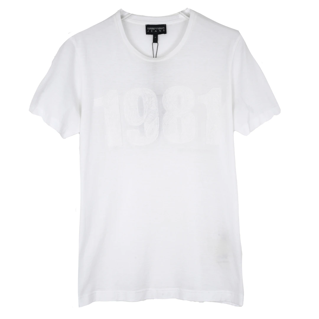 EMPORIO ARMANI/安普里奥·阿玛尼男士纯白数字刺绣短袖T恤H90B110