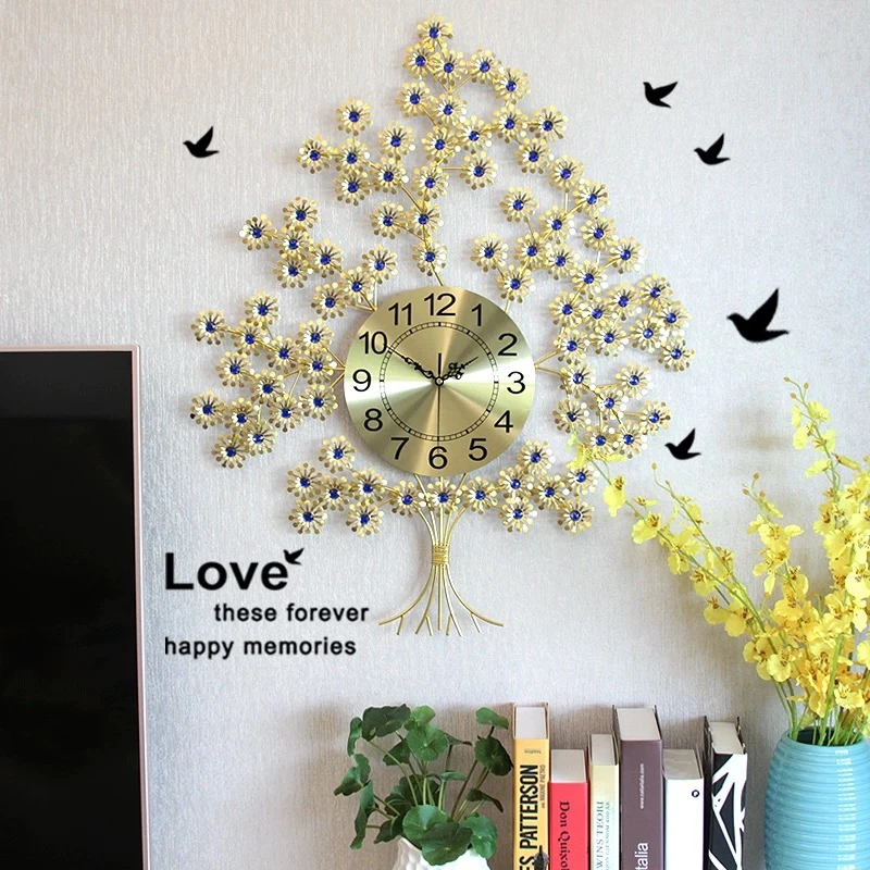 Z44发财树石英时钟表挂钟客厅北欧创意家用时钟墙壁复古装饰挂表