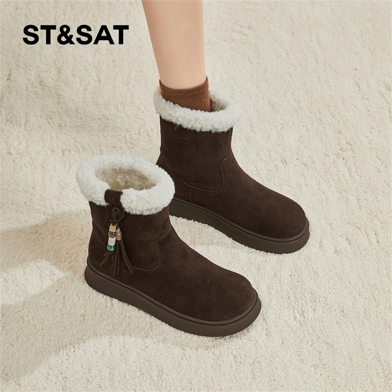 星期六雪地靴女款2025冬季新款复古风美拉德短靴加绒保暖马丁靴子