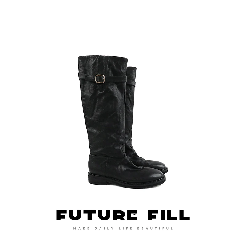 法式浪漫复古英伦长筒骑士靴女士平底百搭时装靴