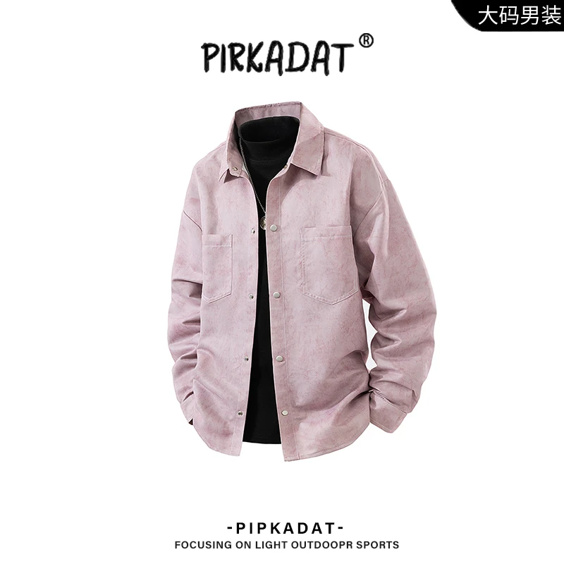 Pirkadat秋季新款扎染翻领夹克男美式美式复古潮流休闲宽松外套男