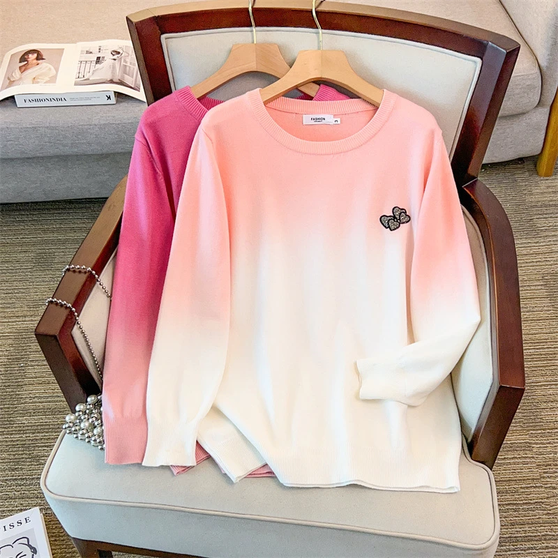 长袖宽松渐变圆领套头春秋时尚休闲百搭秋季洋气潮流变色毛衣2023