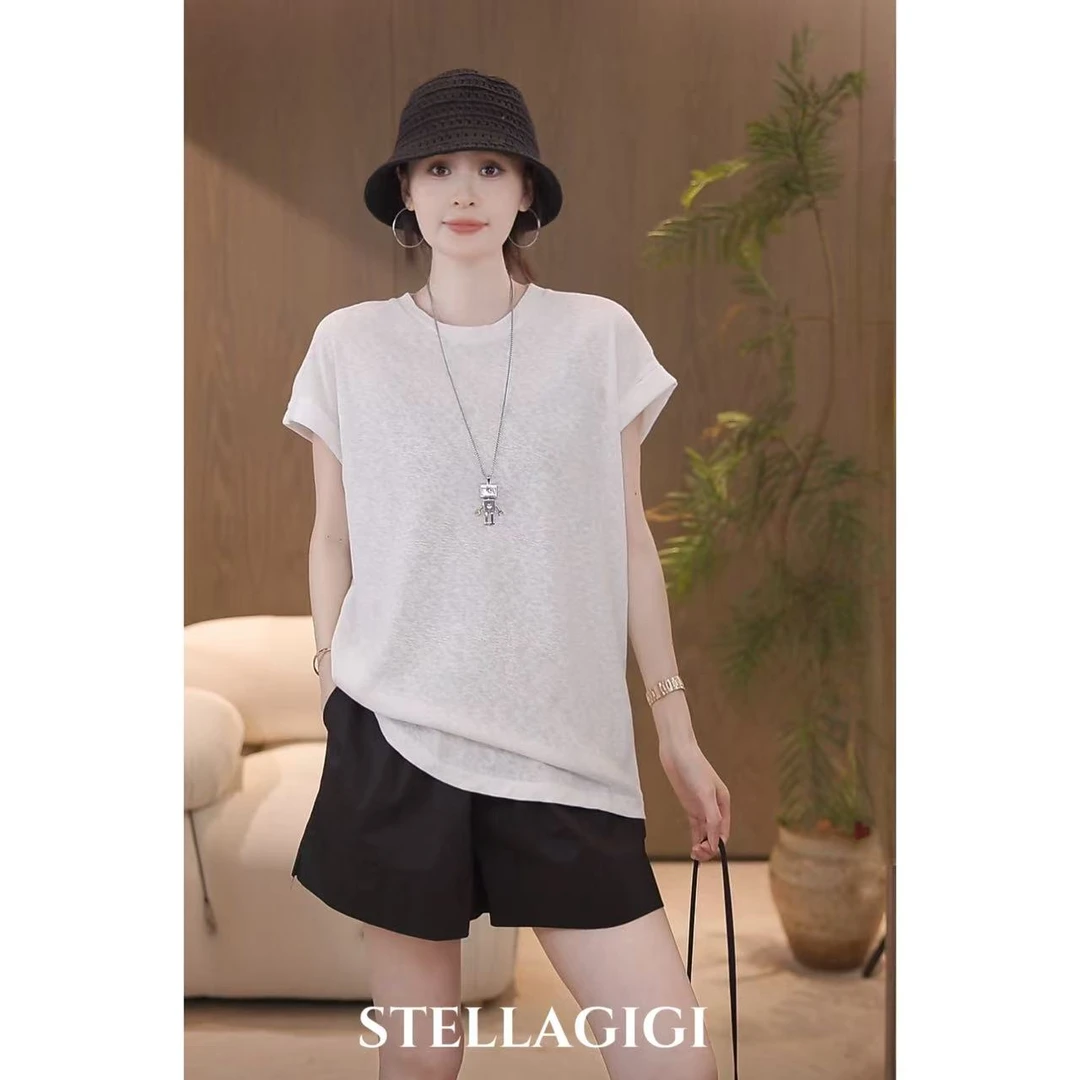 SG / 郭幂幂 SS 极简慵懒风 净版雪花棉小飞袖圆领T-20251548