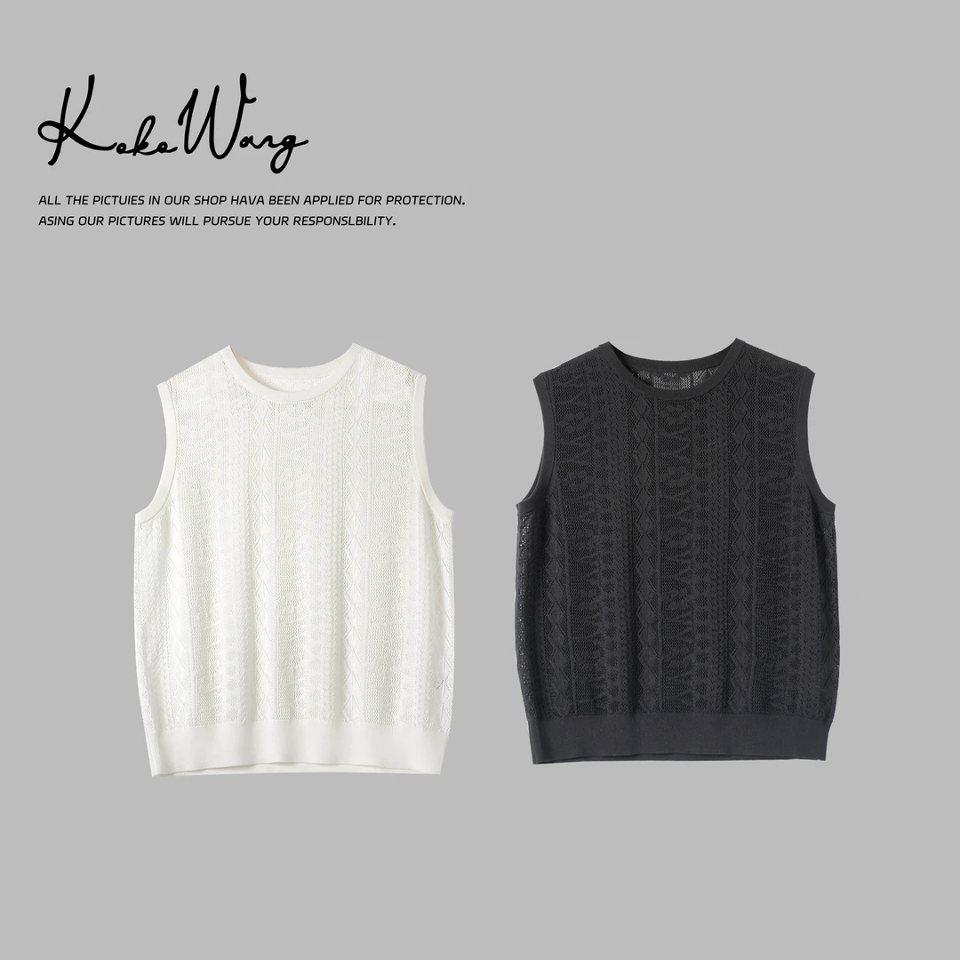 KOKOWANG 简约16针85支醋酸桑蚕丝镂空针织无袖上衣536435E25Z41