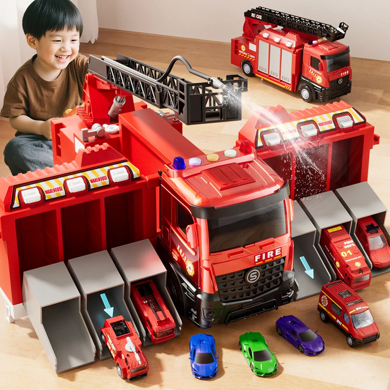 2025新款员消防车玩具男孩喷水云梯车变形6喷水4儿童套装汽车2岁3
