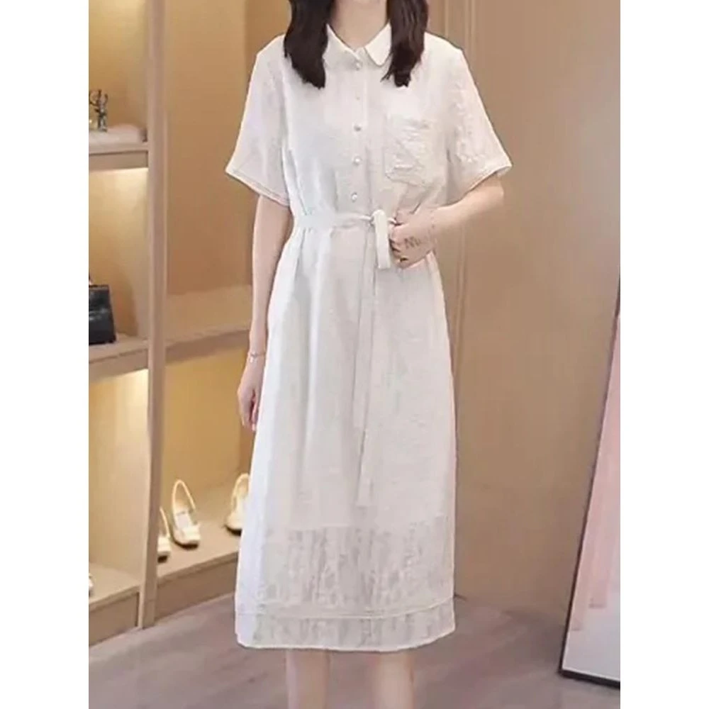 2025夏季新款韩版收腰显瘦设计感提花连衣裙女高级感百搭小众裙子