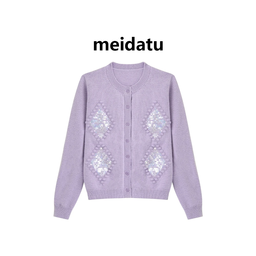 美哒兔（紫藤花海）早春温柔重工拼接毛织开衫（高个子版）BAD291-27